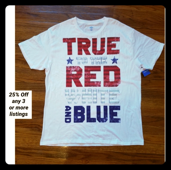 true to the red white and blue shirt